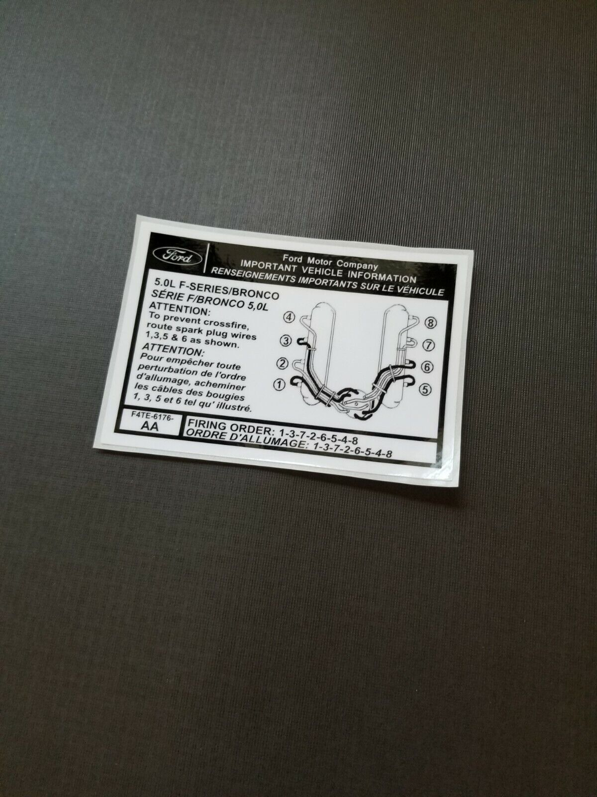 1994 96 5 0L Firing Order Spark Diagram OBS Ford Bronco F 150 Decal EBay